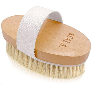 Dry Brushing Body Brush SCALA Natural Bristle Body Brush, Soft Body Exfoliating Brush Scrub for Dead Skin, Cellulite, Lymphatic Drainage, Blood Flow