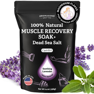 Aromasong Muscle Recovery Bath Soak with Dead Sea Salt, OptiMSM, Magnesium Flakes & Essential Oils for Post Workout Soreness - Made in USA - 14 oz. B