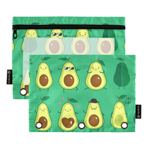 FFYHO Cute Avocado Big Pencil Pouches for Binders,Funny Pencil Cases with Clear Window,Fits 3-Ring Binder,3 Holes Binder Zipper Pouches Bag 2 Pack fo