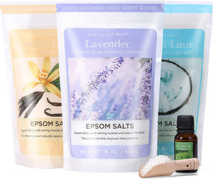 Spa Luxetique Epsom Salts for Soaking, Bath Salts for Women Gifts Set with Lavender, Vanilla and Coconut Scent Bath Set with Tea Tree Oil for Mom Chr