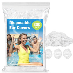 MAQIHAN 300 Pack Disposable Ear Covers Waterproof- Plastic Ear Shower Covers,Waterproof Plastic Ear Protection Ear Shower Caps for Hair Dye,Shower,Ba