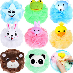 Boao 8 Pieces Kids Bath Loofahs Animal Bath Sponge Cartoon Shower Loofahs Cute Pouf Mesh Body Loofah Colorful Body Scrubber Shower Balls for Boys Gir