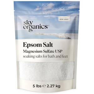 Sky Organics - Epsom Salt Bath Soak, 5 lbs - Magnesium Sulfate USP - 100% Pure, Medium Grain - Unscented - Soaking Bath Salts - Resealable Bag - Natu