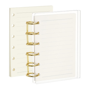 PATIKIL 6 Ring Binder Notebook Cover, A7 Acrylic Binder Notebook 2 Gold Metal Round Rings with 90 Sheets Lined Inner Papers for Travel Office Planner