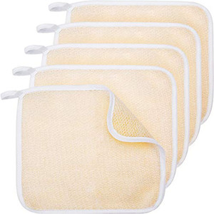 Tatuo 5 Pcs Exfoliating Face and Body Wash Cloths Towel Weave Bath Exfoliating Scrub Massage Bath Cloth for Women and Men, 10.63 x 9.05 Inch(Beige Ed