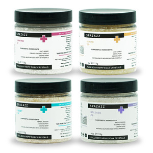 Spazazz Hot Tub Aromatherapy Full Body Hemp Soak Collection Sampler Pack - 4oz 1000 mg Hemp Spa Aromatherapy Hot Tub Bath Salt Crystals 4 Pack: Relea