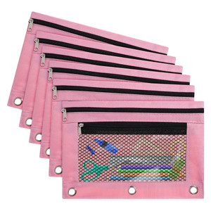 Antner 6 Pack Binder Pencil Pouch for 3 Ring Binder, Zipper Pouch Case with Smooth Zipper & Clear Window, Large Capacity 3-Hole Pencil Bag with Reinf