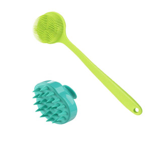 Cinlitek Silicone Body Scrubber & Scalp Massager - Long Handle Back Brush for Shower, Exfoliating Scrubber, Hair Dandruff Shampoo Brush for Men, Wome