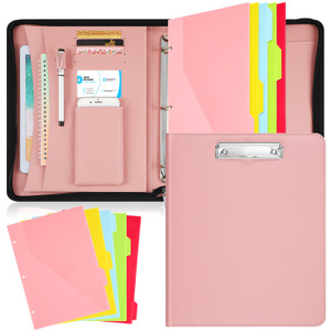 Gilprop Portfolio Binder Padfolio for Women Men Organizer with Zipper Leather Portfolio with 3 Ring Binder and 5 Folder Divider Pages for Tablet, Res