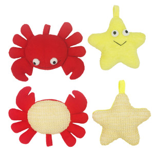 Bleu Bath (2 Pack) Animal Body Scrubber Natural Linen Shower Ball for Toddler Kids Gentle Exfoliating Bath Sponge Loofah Pouf in Yellow Starfish Red