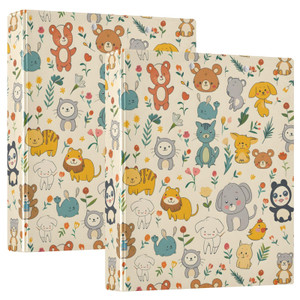 3 Ring Binders Happy Animal Elephant 1.5in Binder Round Rings Holds 200 Sheets with Interior Clear Pockets Clipboard for Office School Work,2 Pack