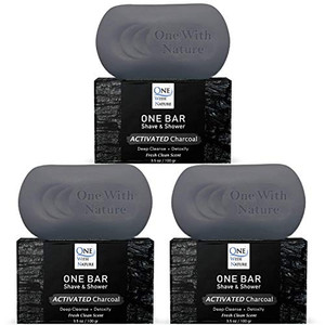 ONE Bar Activated Charcoal 3.5 oz 3 Pack - Shave, Shower, Shampoo, face, beard, body, hair/scalp, SuperFAT oil Infused: Avocado, Mango, Olive, Coco