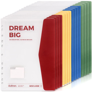 16 Pack Binder Pockets, Plastic Folders with Tight Closure, 11 Holes Clear Poly Binder Envelope with Hook and Loop Closure, Plastic Binder Folders fo