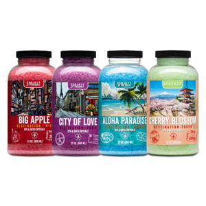 Hot Tub & Spa Aromatherapy Bath Salt Crystal Scents Spazazz Destinations Collection Bundle Aloha Paradise, Big Apple, City of Love, Cherry Blossom -