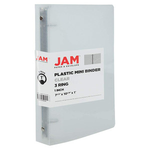 JAM PAPER Plastic 1 inch Mini Binder - Clear 3 Ring Binder - Sold Individually