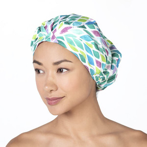 Betty Dain Trendy Turban Comfort Fit Shower Cap, Water Repellent, Sound-reducing Polyester Keeps Hair Protected, Elastic-free Trim Eliminates Imprint