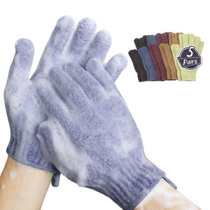 MIG4U Shower Exfoliating Scrub Gloves Medium to Heavy Bathing Gloves Body Wash Dead Skin Removal Deep Cleansing mitts for Women and Men 5 Pairs 5 Col