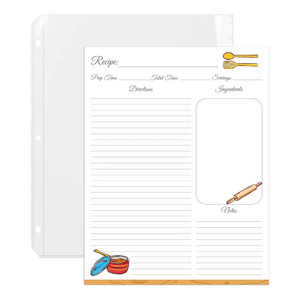 Lubudingjoy Premium Recipe Paper for 8.5" x 11" Binders, Brilliant Design Letter-Size Recipe Card Sheets 30 Count and Plastic Sleeves