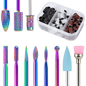 BQAN Nail Drill Bits, 10Pcs 3/32 in Carbide Professional Drill Bit Set for Nail Tech, Remove Acrylic Gel Nails, Manicure with 75Pcs File Sanding Band