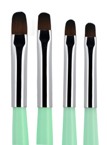 Beaute Galleria - 4pcs Acrylic UV Gel PolyGel Nail Art Brush Set (Size 6, 8, 10, 14), Nail Tips Builder Painting Pen Clean-Up Brush, Wooden Handle wi