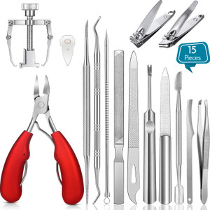 15 Pieces Ingrown Toenail Tools Stainless Steel Foot Nail Tools, Toenail File and Lifter, Nail Clipper, Cuticle Cutters, Cuticle Pusher and Manicure