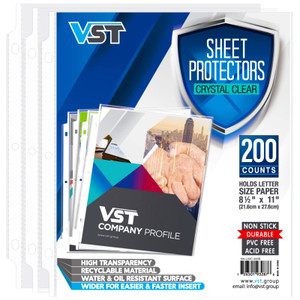 VST Sheet Protectors 8.5 x 11 Inch for 3 Ring Binder, Crystal Clear Page Protectors, Medium Weight Plastic Sleeves, Top Loading Paper Protector Acid