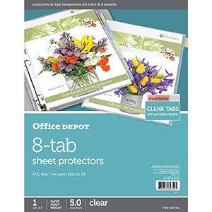 Office Depot Tabbed Sheet Protectors, 8-Tab, Clear, 620954