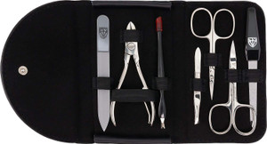 3 Swords Germany - brand quality 7 piece manicure pedicure kit set - nail care tools by 3 Swords - black genuine leather