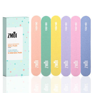 ZMOI Professional Mini Nail File  12 Stylish - Practical Fingernail File Pack for Natural and Acrylic Nails 100/180 Emery Boards (Macaroon Color)
