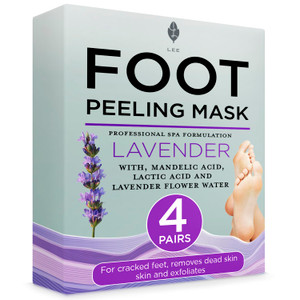 Lee Beauty Exfoliating Foot Peeling Mask (4 Pack) - Foot Mask for Dry Cracked Feet with Lavender, Lactic Acid and Mandelic Acid - Removes Dead Skin F