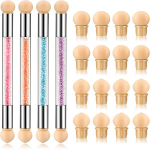 Maitys 4 Pcs UV Gel Gradient Sponges Pens with 16 Pcs Replacement Head Nail Sponges for Ombre Double Head Brush for Nail Art Manicure DIY Tools(Pink,