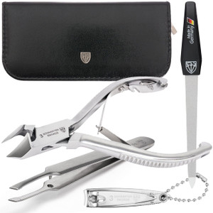 3 Swords Germany - Brand Quality Professional Toe Nail Nipper Set Stainless Steel INOX Wave Nipper, Head Cutter, Nail File Finger Clipper, Tweezers w