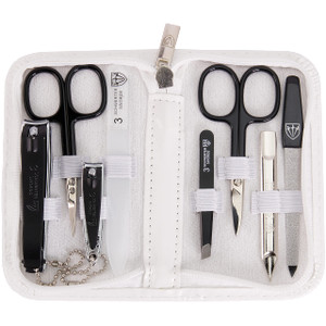 3 Swords Germany - brand quality 8 piece manicure pedicure grooming kit set for professional finger & toe nail care scissors file clipper fashion lea