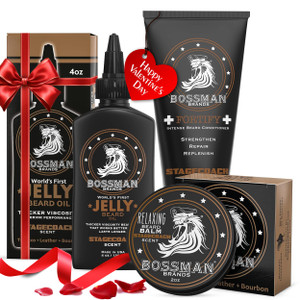 Bossman Essentials Beard Kit for Men, Set of 3 - Beard Oil Jelly, Fortifying Conditioner Cream, Beard Balm - Grooming Growth Care Accessories - Gift
