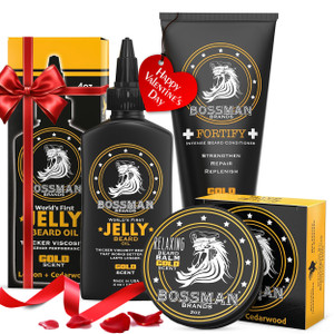 Bossman Essentials Beard Kit for Men, Set of 3 - Beard Oil Jelly, Fortifying Conditioner Cream, Beard Balm - Grooming Growth Care Accessories - Gift