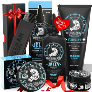 Bossman Complete Beard Kit  Men's Beard Oil Jelly, Fortifying Shower Conditioner, Balm, Mustache Wax & Comb  Beard Softener & Grooming Care  Men G
