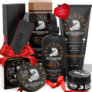 Bossman Complete Beard Kit  Men's Beard Oil Jelly, Fortifying Shower Conditioner, Balm, Mustache Wax & Comb  Beard Softener & Grooming Care  Men G