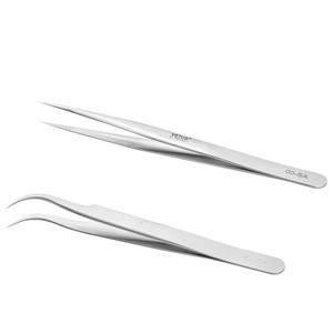EMEDA Eyelash Extension Tweezers 2 Pieces VETUS Straight and J Curved Tweezers for Eyelash Extensions Precision Lashing Tweezers Professional Tools f