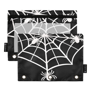 2 Pack 3 Ring Binder Pencil Pouch Spider Web Pencil Case Pencil Bags with Zipper, Clear PVC Binder Pockets for Office Daily Supplies