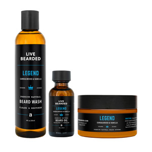 Live Bearded 3-Step Beard Grooming Kit - Wash, Oil and Butter - Made in the USA - All-Natural Ingredients with Shea, Jojoba - Growth Support | Legend