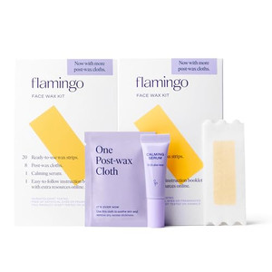 Flamingo Women Face Waxing Kit, Facial Waxing Kit with 20 Wax Strips for Face, 8 Post-Wax Cloths, and 1 Post-Wax Serum, Pack of 2