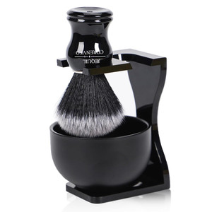JEQUIL&CORENVEO Men's Shaving Brush Set, 3pcs Synthetic Shaving Brush with Acrylic Stand and Steel Bowl