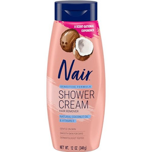 Nair Sensitive Formula Shower Cream, Quick and Easy Hair Removal Cream with Coconut Oil and Vitamin E for Body, 12 oz??