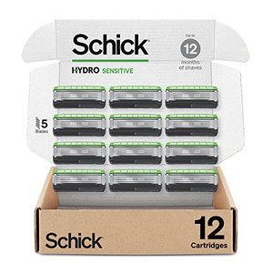 Schick Hydro Sensitive Razor Refills, 12ct | 5 Blade Razor for Men, Shaving Blades, 12 Refills