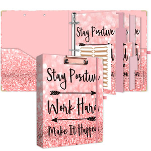 Lateefah 3 Ring Binder, 1 Inch Round Ring Binder with 5 Tab Dividers, Cute Clipboard Binders with 2 Pockets, Decorative Three Ring Binder for Women,