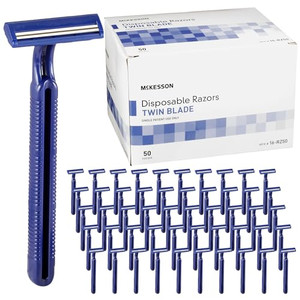 McKesson Disposable Razors [50 Count]  Twin Blade Bulk Shaving Razors for Men & Women, Stainless Steel, Blue, Single-Use for Medical Clinics, Tattoo