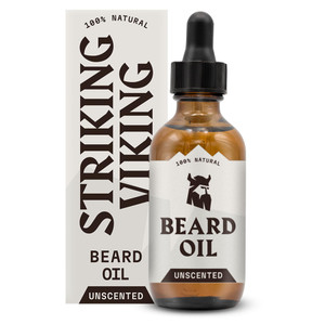 Striking Viking Unscented Beard Oil for Men - 2 Fl Oz, Fragrance-Free - Clear Beard & Mustache Conditioner with Jojoba & Argan Blend, Almond & Tea Tr