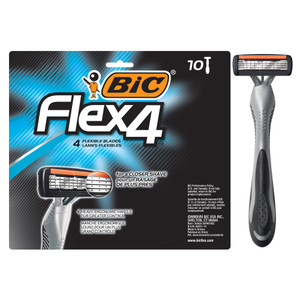 BIC Flex 4 Sensitive Disposable Razors For Men, For a Smooth, Ultra-Close and Comfortable Shave, 10 Piece Disposable Razor Set with 4 Blades