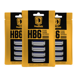 HeadBlade Men's HB6 Refill Shaving Razor Blades - 6 Stainless Steel Blades for No Tugging or Pulling, Shave Less, Works for Face, Body, and Scalp (12