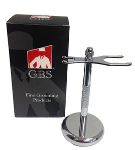 G.B.S Chrome Shaving Brush and Razor Stand, Proper Storage of Your Best Tools Including Badger and Synthetic Brushes